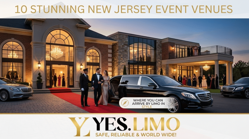 Luxury limousine arriving at event venues in New Jersey with limo access